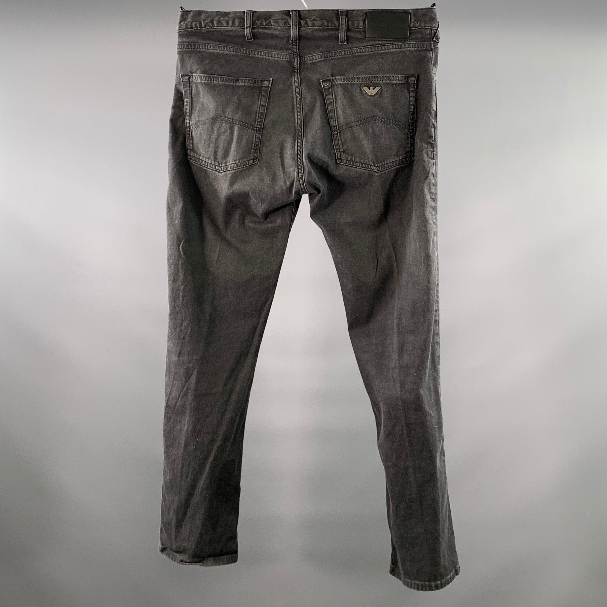 EMPORIO ARMANI Size 34 Black Grey Wash Cotton Elastane Low Rise Casual Pants