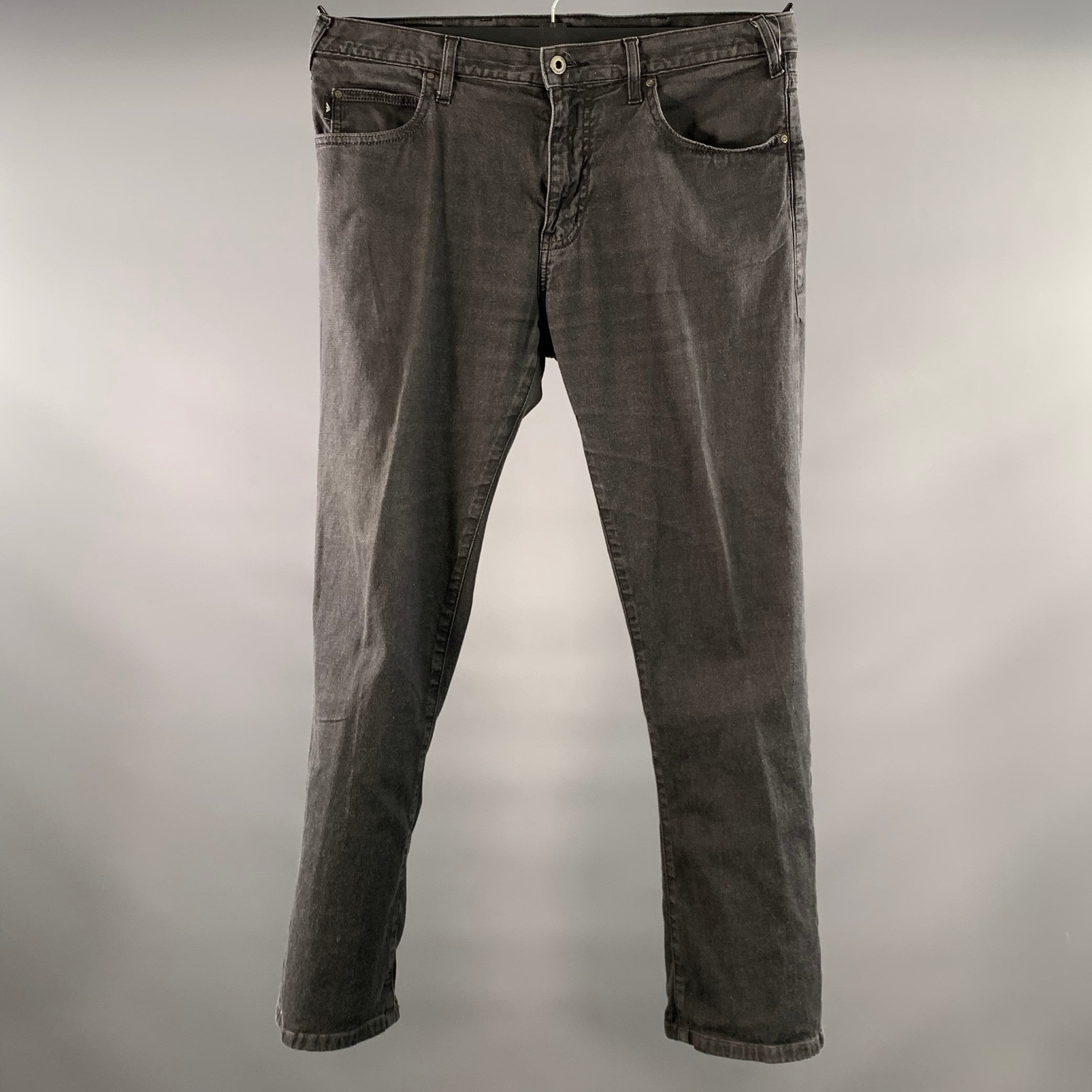 EMPORIO ARMANI Size 34 Black Grey Wash Cotton Elastane Low Rise Casual Pants