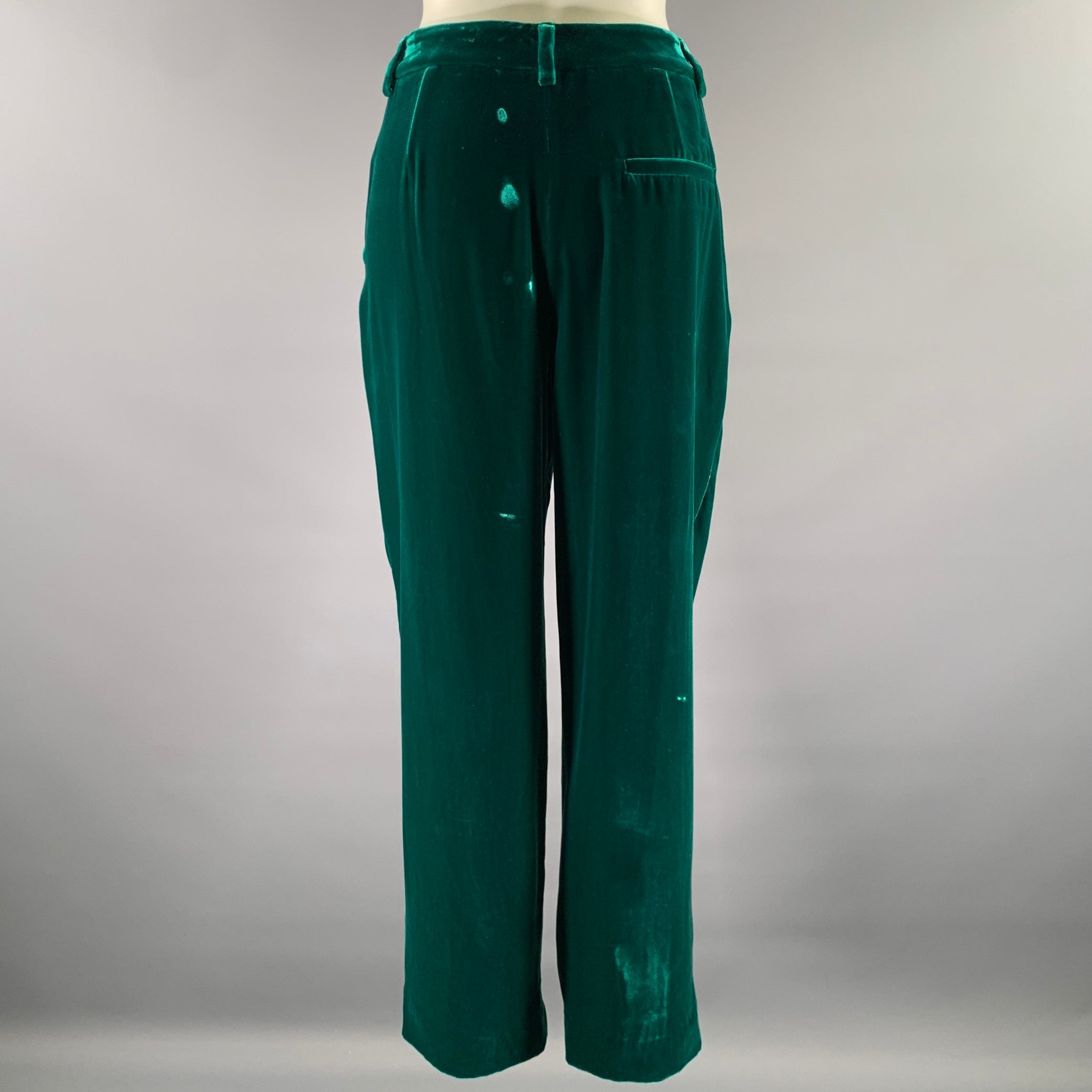 GIORGIO ARMANI Size 6 Green Emerald Velvet Viscose Silk Pants