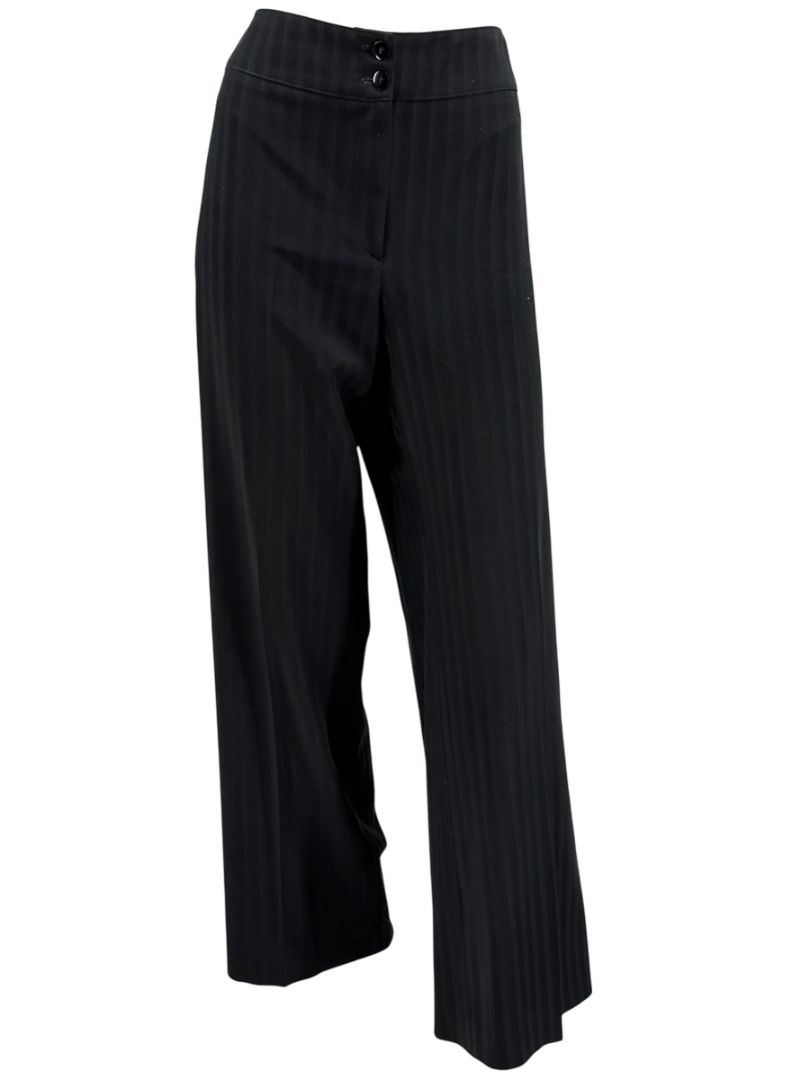 Armani Collezioni Black Pinstripe Wide-Leg Pants – Size 12