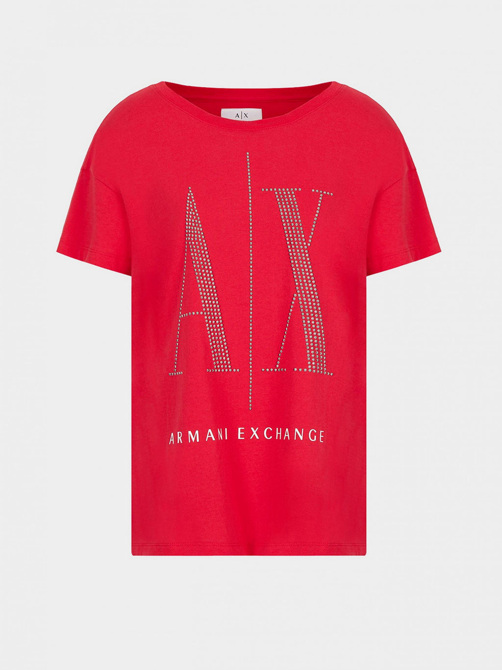 armani exchange womens red silver stud large logo T-Shirts